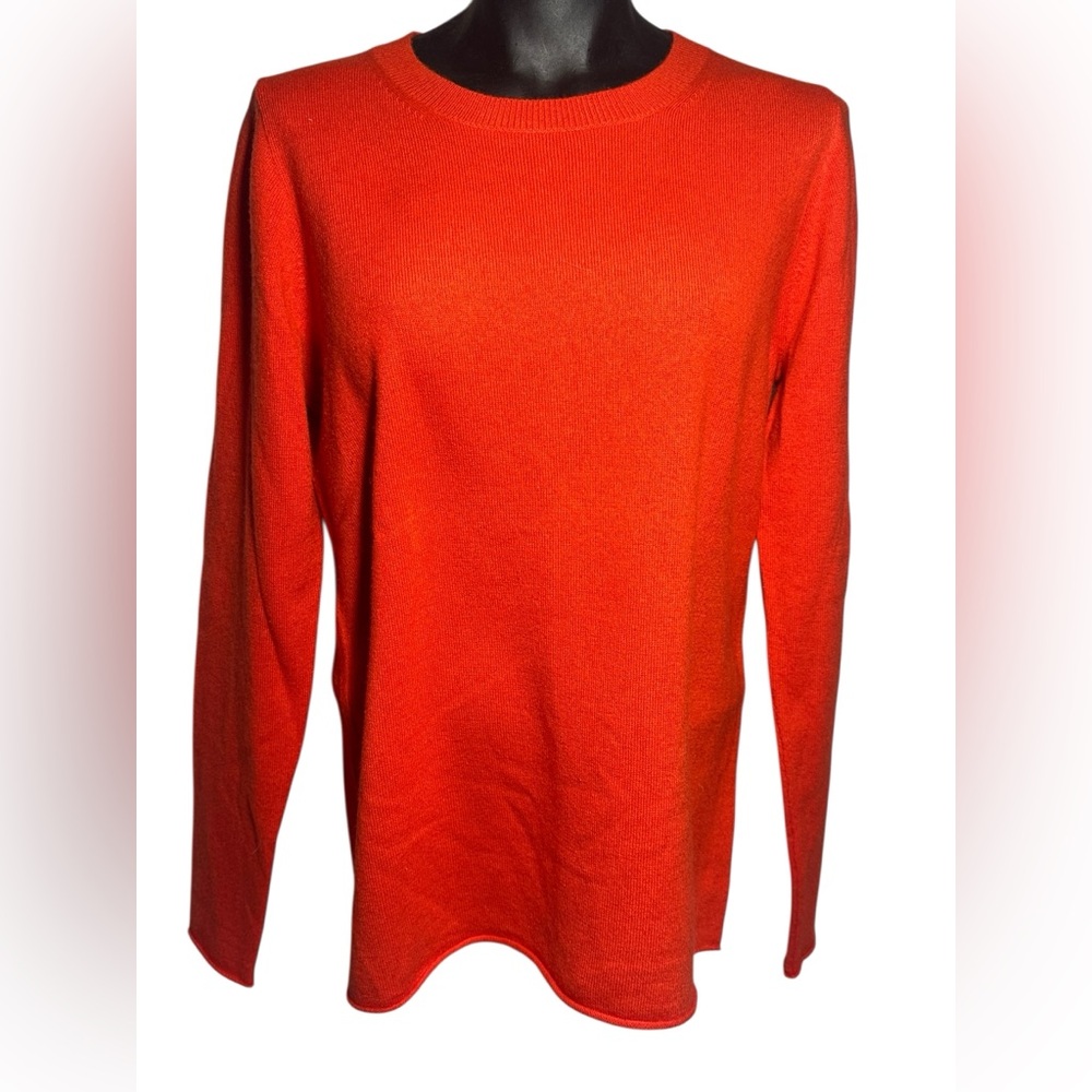 J. Crew Italian Cashmere Sweater Women's Large Orange Red Crewneck F5916 $200